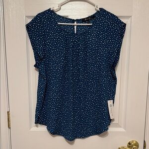 Blue Relaxed Cap Sleeve Blouse